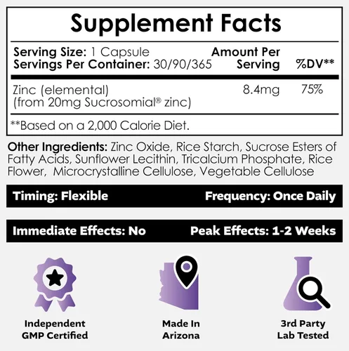 Vista 2 de Nootropics Depot Cápsulas de microzinc 20 mg Suplemento de zinc optimizado 30