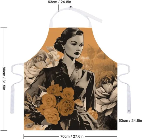 Vista 2 de MUSM Apron for Adults - 27.6 X 31.5 Inch, Heavy-Duty Polyester Aprons with Two Large Pockets, Waterproof Girl And Flowers Kitchen Apron for Cooking