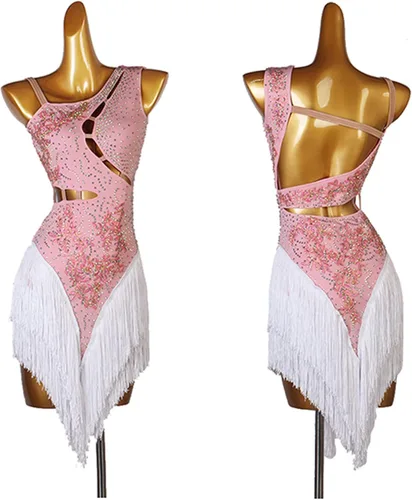 Vista 5 de Vestidos de baile latino con flecos para mujer, para competición profesional, Cha Cha, Tango, disfraz de salón de baile