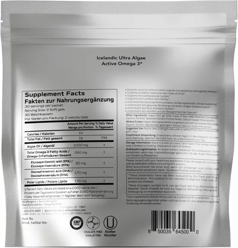 Vista 11 de Orlo Omega 3 - Suplemento vegano Omega-3 (EPA y DHA) - Aceite de pescado extra fuerte y alternativa de krill de aceite de algas