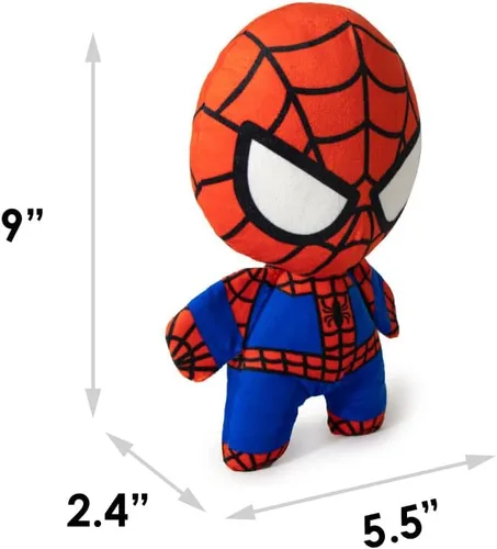 Vista 6 de Llavero de hebilla para perro, Marvel, juguete de peluche con chirriador de Spider Man en pose Kawaii de pie, multicolor, 20,32 cm x 15,24 cm