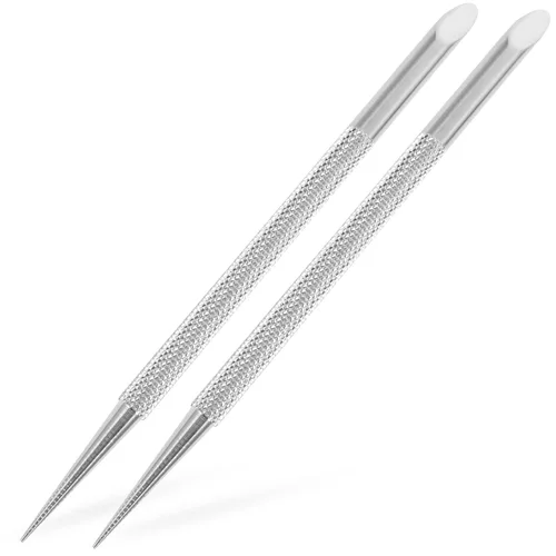 Beavorty Empujadores de cutículas, paquete de 2 unidades de limpiador de uñas de doble cabeza de acero inoxidable con mango antideslizante, gel para