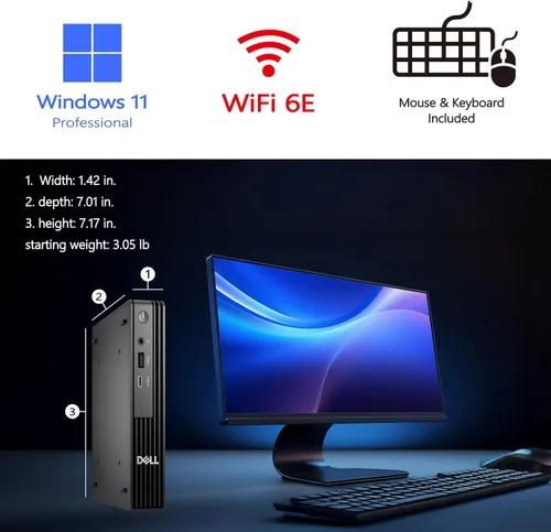 Vista 2 de LEVEN OEM Pro Micro (Next-Gen OptiPlex 7000 MFF) i5-14500T, RAM DDR5 de 16 GB, SSD de 512 GB, WiFi 6E + BT, RJ-45, HDMI, DisplayPort, KB y mouse