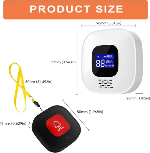 Vista 2 de Localizador WiFi para cuidadores sin cargo mensual, sistema de llamadas inteligente con pantalla LED y alertas de aplicaciones, 2 botones de pánico