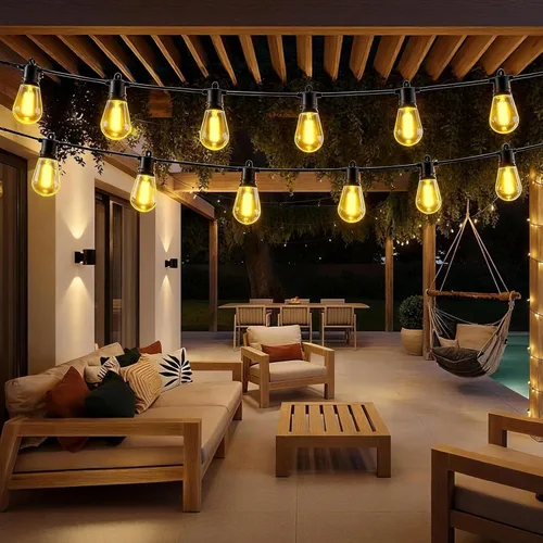 Vista 7 de Luces de Cadena para Exteriores de 25 Pies IP65 Impermeables Luces de Patio con 8 + 1 Bombillas LED Irrompibles Luces de Cadena LED de Grado