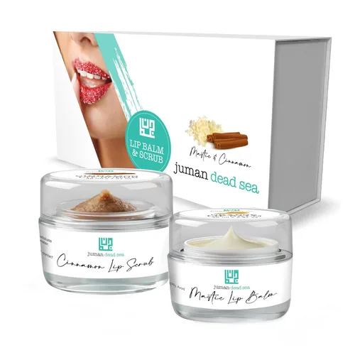 Juman Set de regalo de labios de minerales del mar muerto | Con aceites esenciales | Set exfoliante labial e hidratante | Masilla y canela | Vegano