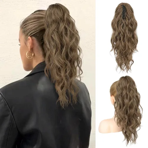 Vista 18 de FLUFYMOOZ Extensión de Cola de Caballo, Extensión de Cola de Caballo con Clip de Garra de 18 Pulgadas, Extensiones de Cabello Ondulado Rizado