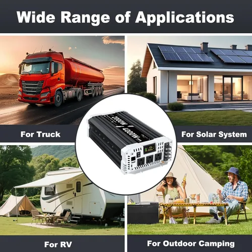 Vista 6 de Inversor de onda sinusoidal pura de 2000 vatios, inversor de potencia 12 V CC a 110 V CA, con 3 tomas de salida AC, puerto USB, puerto tipo C