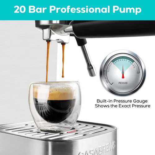 Vista 3 de CASABREWS Espresso Machine 20 Bar, Compact Espresso Maker With Milk Frother Steam Wand, Professional Cappuccino Machine With 49 oz Removable Water