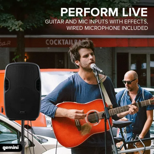 Vista 5 de Gemini 25,4 cm 1000W Altavoz Bluetooth inalámbrico con batería y asa de carrito, entradas de micrófono/guitarra y eco – Sistema de sonido móvil