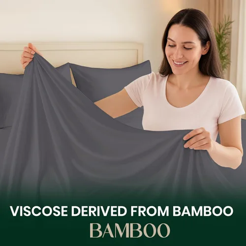 Vista 5 de SGI bedding Juego de sábanas tamaño matrimonial de lujo de 4 piezas, 100% viscosa de bambú cultivada orgánicamente, ultra suave, refrescante