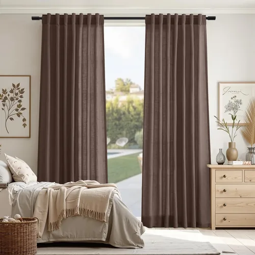 Vista 114 de Aersas Aqua Green Linen Curtains 84 Inches Long 2 Panels Set Back Tab Rod Pocket Living Room Curtain Farmhouse Rustic Light Filtering Hook Drapes