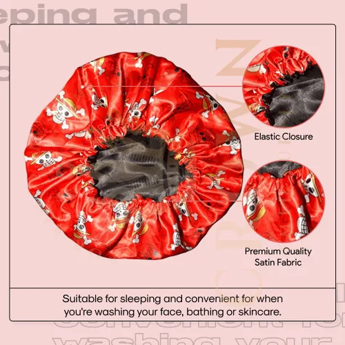 Vista 5 de Gorro de Anime con Banda Elástica Suave Ajustable para Mujeres y Hombres Gorros Sedosos para Dormir Tela de Satén Cómoda, Rojo Op