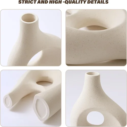 Vista 6 de Ceramic Vase, 2 Set Off White Vase & Flower Vase, Boho Vase, Vases for Flowers, Pampas Grass Vase, Off White Flower Vases Home Decor, Dining