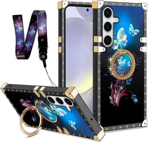 Vista 22 de nancheng for Samsung Galaxy S24 FE Case for Girls Women Stylish Luxury Bees Design Case with Ring Stand Holder + Strap Lanyard Shockproof Protection