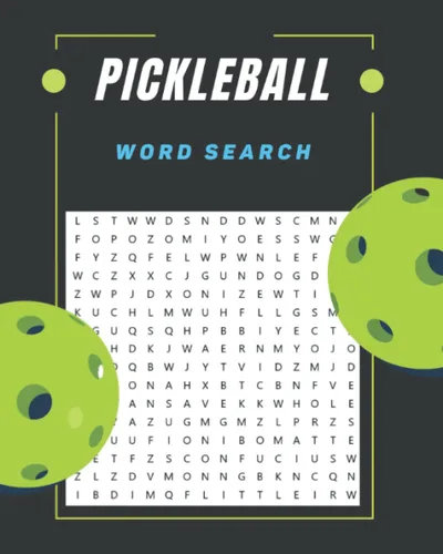 Pickleball Word Search Fun Activity Book for Pickleball Players - Great Gift Idea - Green Ball with Holes on Black