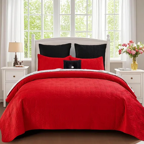 Vista 13 de Querencia Juego de edredón de terciopelo de lujo tamaño Queen, edredón beige tostado, edredón geométrico acolchado, colcha bordada, ropa de cama