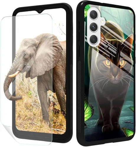 Vista 52 de for Samsung Galaxy A17 5G Phone Case 6.7" with Screen Protector Slim Tempered Glass Back Cover A Purple Cat Design Shockproof Protective Case for