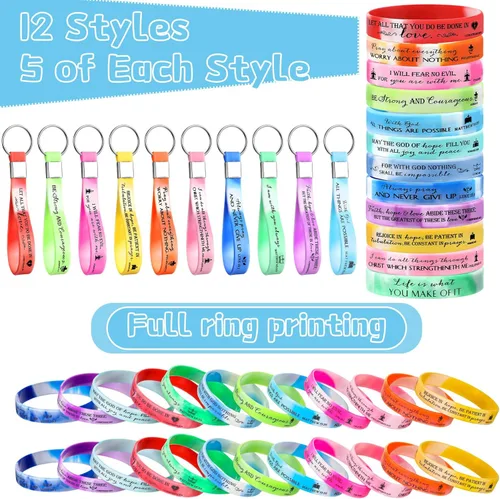 Vista 2 de Unittype 120 Pcs Bible Verse Bracelet Christian Scripture Keychain Bulk Religious Easter Gifts for Church Carnival Men Women