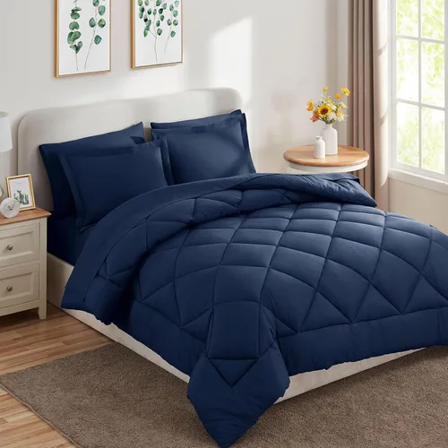 Vista 150 de CozyLux Juego de edredón de tamaño Queen, rojo burdeos, toda la ropa de cama en una sola bolsa, 7 piezas: edredón, fundas de almohada y de almohada