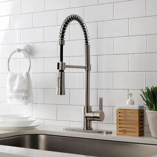 Vista 8 de Kingston Brass LS8678CTL Continental - Grifo de cocina de preenjuague, 8" en alcance de la boquilla, níquel cepillado