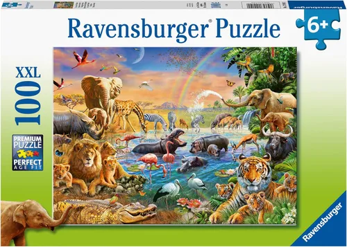Vista 3 de Ravensburger Savannah Jungle Waterhole Puzzle - 100 Unique Pieces Kid-Friendly, Educational Toy Enhances Concentration and Creativity