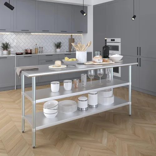 Vista 6 de Mesa de trabajo de acero inoxidable con 2 estantes Mesa de utilidad de metal Mesa de utilidad NSF comercial y residencial