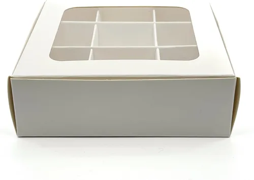 Vista 94 de 10 cajas de golosinas con ventana y divisores 9 compartimentos X-SMALL 5 x 5 x 1.57 pulgadas Cajas de dulces vacías para regalar, caja