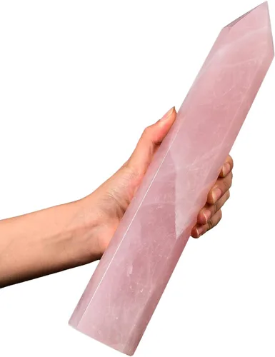 Vista 23 de AMOYSTONE Torre de obelisco de cristal curativo extra grande de aventurina azul con punta de cristal, decoración Reiki 1-1.2 KG