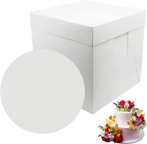 4 juegos de cajas para pasteles de 12 x 12 x 12 pulgadas con tablero de pastel para pasteles de nivel, cajas altas y blancas para tartas,