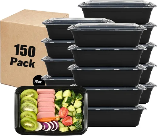 Vista 9 de LOKATSE HOME Contenedores de preparación de comidas, paquete de 24 unidades, 1 compartimento con tapas, almacenamiento de alimentos Bento apilables