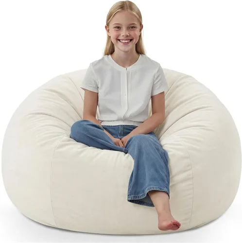 Vista 17 de Puf de 5 pies, puf grande con relleno de espuma viscoelástica, sofá puff esponjoso con funda de terciopelo holandés, puf redondo para sala de estar