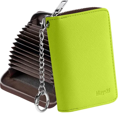 Mayski - Cartera para tarjetas de crédito con cremallera para mujeres, tarjetero pequeño de acordeón, llavero, tarjetero para tarjetas de Manzana
