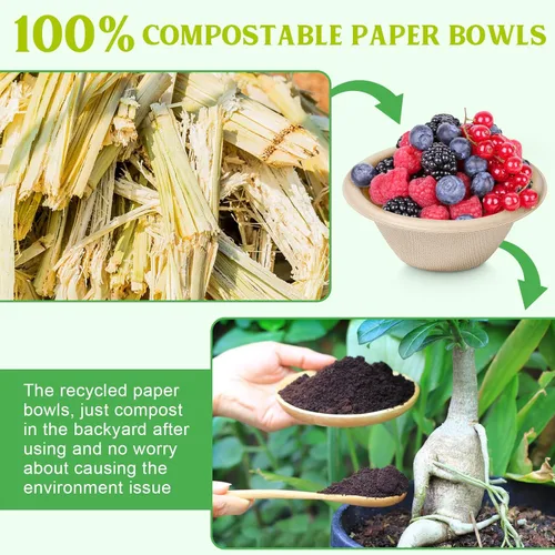 Vista 6 de Cuencos de papel pequeños de 8 onzas: paquete de 50 cuencos de chile desechables, cuencos de papel 100% compostables, cuencos biodegradables hechos