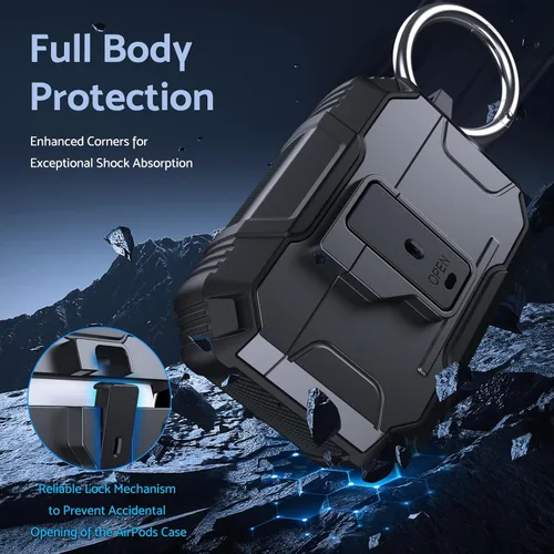 Vista 2 de DASFOND Armor - Funda rígida para auriculares Airpods Pro, grado militar, protección completa, a prueba de golpes, soporte de carga inalámbrica