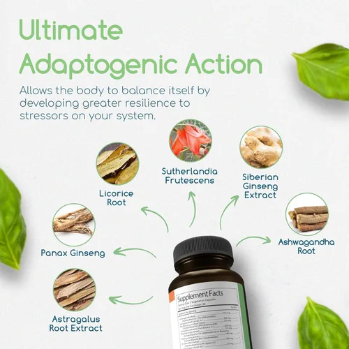 Vista 3 de Adaptógeno inmune, suplementos de adaptógenos, suplementos de Ashwagandha con ginseng siberiano, raíz de astrágalo y más - Promueve