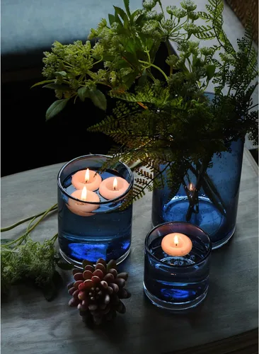 Vista 6 de ARIAMOTION Portavelas Azul para Velas de Pilar y Té, Jarrones Cilíndricos de Cristal con Burbujas Modernas Estilo Huracán, Centros de Mesa