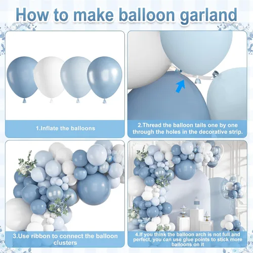 Vista 7 de Ouddy Life Kit de guirnalda de arco de globos azul polvoriento, 152 piezas de arco de globos azul claro y blanco, globo transparente azul pastel