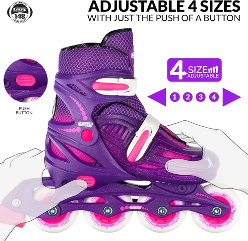 Vista 3 de Crazy Skates Patines en línea ajustables para niñas y niños - Ajuste para adaptarse a 4 tamaños - Modelo 148