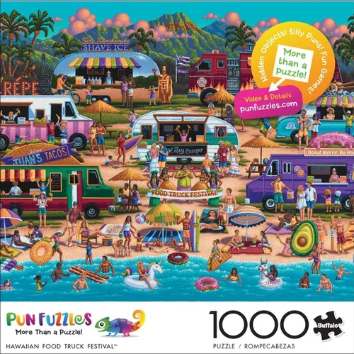 Vista 3 de Buffalo Games - Pun Fuzzles: Rompecabezas de 1,000 piezas con diseño del Festival de Camiones de Comida Hawaiana