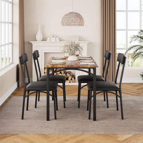 Vista 28 de GAOMON Juego de mesa de comedor para 4, mesa de cocina de 5 piezas y sillas para 4 con sillas tapizadas, juego de mesa de comedor rectangular, juego