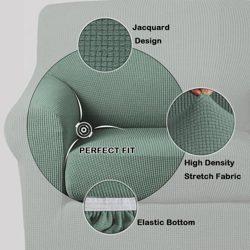 Vista 3 de Turquoize - Fundas de sillas de 2 piezas, fundas de sofá, funda de sillón con reposabrazos, protector lavable para sillas, tela jacquard gruesa Cian