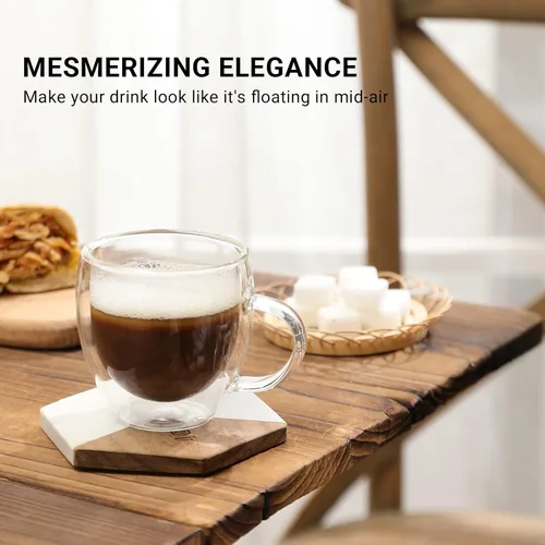 Vista 5 de ZONEYILA Juego de tazas de café de vidrio de doble pared de 4 a 6 onzas aisladas, vasos de vidrio transparente con asa para bebidas de doble