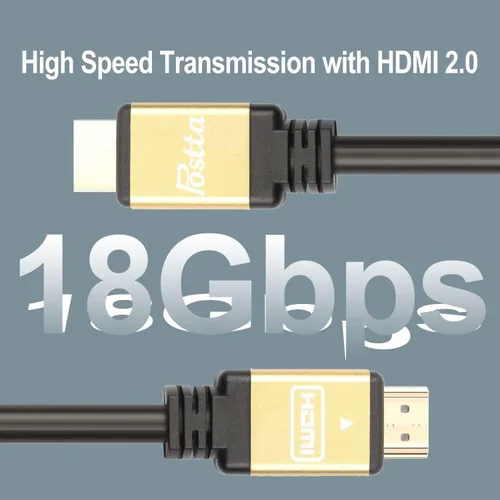 Vista 6 de Postta Ultra HDMI 2.0 V Cable de soporte 4K 2160P, 1080P, 3D, retorno de audio y Ethernet Dorado