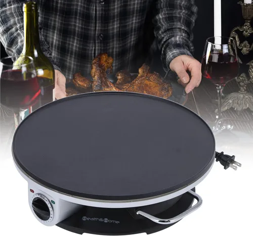 Vista 7 de FLEXMAN Máquina de crepas eléctrica de 1000 W, sartén eléctrica antiadherente de 13 pulgadas de diámetro con 3 perillas de control de temperatura