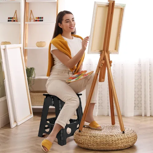 Vista 40 de Dyforce Taburete plegable de 9 pulgadas, taburete para niños, taburetes resistentes para adultos, taburetes de pie compactos, taburetes ligeros