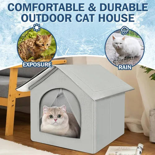 Vista 6 de Casa resistente y refrescante para gatos al aire libre, resistente a la intemperie y aislada para gatos al aire libre e interior, casa impermeable