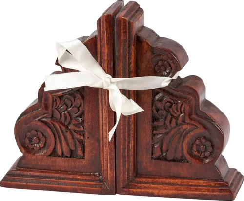 Vista 4 de Kathy - Juego de sujetalibros clásico de madera de Primitives, decoración del hogar de Dark Academia, regalos para lectores de libros, pies de goma