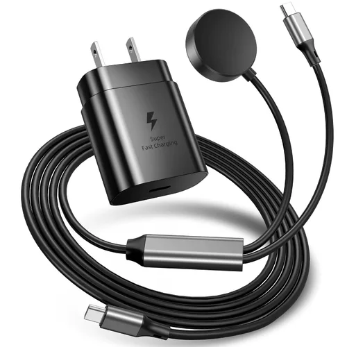 2 en 1 para cargador de reloj Samsung, cargador rápido USB C de 25 W, compatible con Galaxy Watch 8 7/Ultra/6/6 Classic/5 Pro/5/4/4