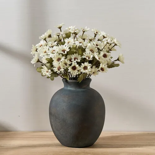Vista 3 de SIDUCAL Florero decorativo de cerámica Florero rústico de 7.48 pulgadas para decoración del hogar, mesa, sala de estar, baño, escritorio de café